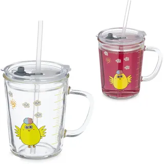 Relaxdays Kinderglas Küken-Motiv 0,4 l 2 St.