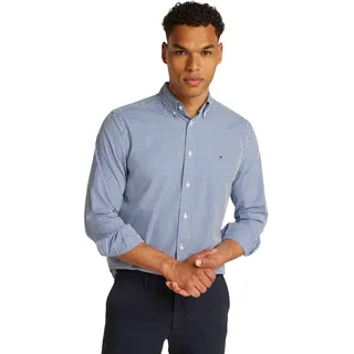 Tommy Hilfiger Herren Hemd Flex Poplin Gingham Regular Fit, Mehrfarbig (Wedge Blue / Optic White), L