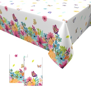 2PCS Schmetterling Party Tischdecke,Schmetterlings Geburtstag Tischtuch Einweg Rechteck Wasserdicht Tischtuch für Mädchen Kindern Babyparty Hochzeit Dekorationen 137 x*274cm