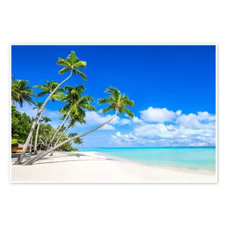 Posterlounge Weißer Strand und Palmen in den Tropen Poster | 90 x 60 cm von Jan Christopher Becke Blau Wandbilder Wanddeko
