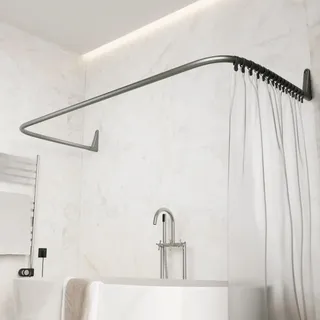 Erica Duschstange U Form, 70x165x70 cm, Montage Gegen die Wand, Eckduschstange für Badewanne ohne Halterung an der Decke, 100% Rostfrei (Grau Glänzend)
