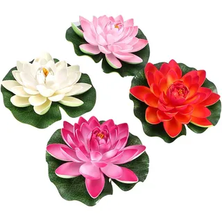 Amosfun 4 Stück Schwimmende Künstliche Lotusblumen Und Seerosen 17 cm Pu Teichdeko Für Garten Aquarium Terrasse Natürliche Wasserpflanzen Dekoration