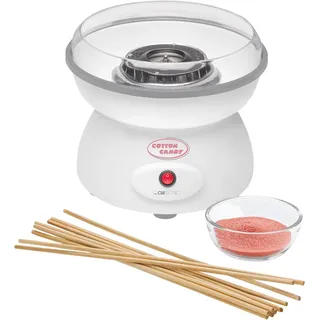 Clatronic® Zuckerwattemaschine | für Zuckerwatte in wenigen Minuten | inkl. Messlöffel und 10 Holzstäbchen | Spritzschutz | Zuckerwatte Maschine 500W | Cotton Candy Machine | ZWM 3478 weiß