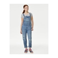 Girls M&S Collection Denim Ripped Dungarees (6-16 Yrs), Denim - 9-10Y