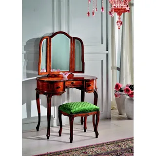 Italienische Möbel Holz 2tlg Luxus Schminktisch Hocker Barock Schlafzimmer Möbel
