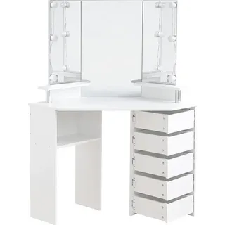 HOME DELUXE - Schminktisch CANDICE - Farbe: Weiß - 142 x 111 x 54 cm, 6 LED ́s wählbar zwischen 3 Lichtfarben, steuerbar über Touchbutton I Kosmetiktisch Make UP Tisch - Weiß