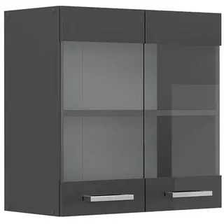 Vicco Küchenglashängeschrank R-Line Anthrazit Hochglanz 60 cm , Holzwerkstoff , 2 Fächer , Rechteckig , 60x60x31 cm , Küchen, Küchenmöbel, Küchenschränke, Küchenoberschränke