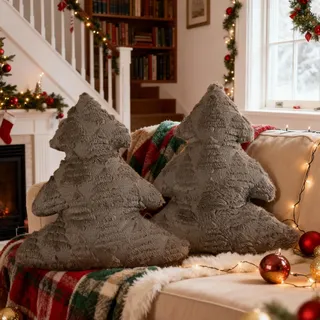 Lanpn 2 Stück Weihnachtsbaum Kissen Weihnachtskissen, Baum Weihnachts Kissen Dekokissen Flauschiges Zierkissen für Party Bett Sofa Couch Weihnachtsdeko (Braun, 40,5x45,5cm)