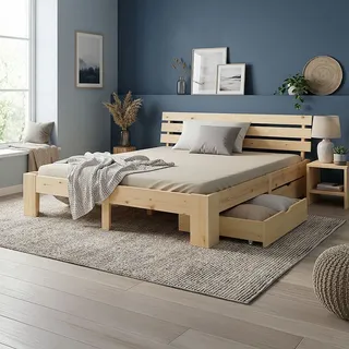 Homestyle4u Holzbett 180 x 200 cm Braun