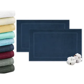 ZOLLNER 2er Set Badevorlagen in 50x70 cm - saugstarke und weiche Badematten in dunkelblau - angenehmer Massageeffekt - waschbar bis 60°C - für Fußbodenheizung geeignet - Baumwolle - Hotelqualität