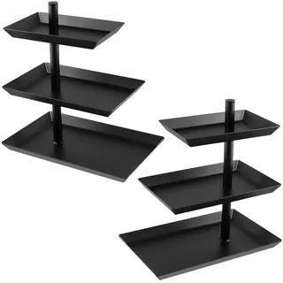 SINJEUN 2 Stück Obst Etagere 3 Stöckig, 360°Drehbare Obstschale Schwarz, Edelstahl Obstschale 3 Stöckig Metall Servierplatte für Desserts, Hochzeit, Geburtstagsdar, Party