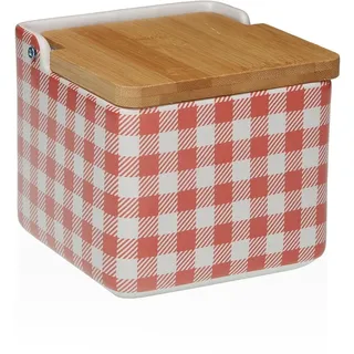 DRW Vichy Salzstreuer aus Keramik, Rot, mit Deckel, 11,5 x 12,2 x 12,2 cm