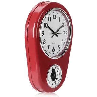 Yosoo Health Gear Retro -Küchen -Timer Wanduhr, Vintage Große Uhr Hanging Uhr Home Glockenform Red Real Moving Zahnrads Große Moderne Metalluhren für Wohnzimmerdekoration