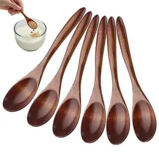 Holzlöffel Klein, 6 Stück Holzlöffel Honiglöffel Holz Teelöffel Natürliche Wooden Spoon Holz Löffel für Tee Kaffee Honig Zucker Gewürz Suppe Reis Mischen Rühren (14.5×3.2cm)