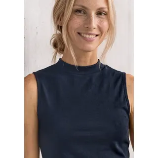 Shirttop STREET ONE, Damen, Gr. 34, blau (schwarzest blau), Jersey, Obermaterial: 63% Modal, 37% Polyester, unifarben, tailliert hüftbedeckend, Rundhals, Tops Shirttop, Sommertop im Silk-Look mit Turtle Neck
