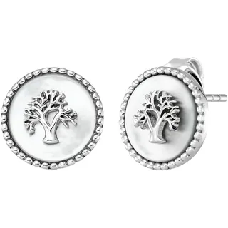 Engelsrufer Damen Ohrstecker aus Sterling Silber mit Lebensbaum in Silber auf weissem Perlmutt, nickelfrei, Größe: 12mm, ERE-LILTREE-PE