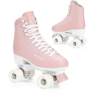 ATTABO Damen Rollschuhe Serena Größe 41 EU Größenverstellbar ABEC-3 Aluminium Skate Leder Obermaterial Zehenschutz Sicheres Bremsen Präzisionspassung 82A Räder