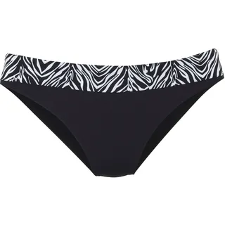 Bikini-Hose S.OLIVER "Kanto", Damen, Gr. 34, N-Gr, schwarz-weiß (schwarz, weiß), Microfaser, Recycling-Polyamid, bedruckt, kontrastfarbene Details, unifarben, Badehosen Bikini-Hose, mit Umschlagbund im Animal-Design, Topseller
