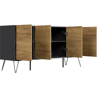 Posseik Sideboard Industrial H Stehend 4 Türen 155 cm Grafit Eiche Front