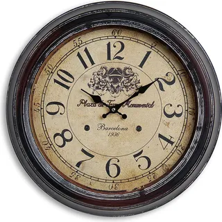 Wanduhr XXL 47cm Metall Barcelona - Nostalgie Großuhr Bahnhof Uhr - Schwarz