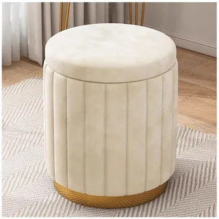 Amieron Rund Sitzhocker mit Stauraum, Gepolsterter Fußhocker mit Gold Metallbasis, Hocker mit Stauraum Rund, Pouf mit Stauraum for Wohnzimmer Schlafzimmer Flur(Off-White)