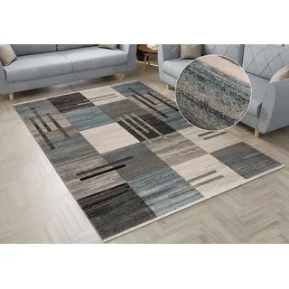 Teppich OTTO HOME "Beliz" Gr. 3, blau, B:120cm H:9mm L:180cm, Kunstfaser, Teppiche, Teppich, mit Konturenschnitt, Kurzflor, 3D-Design, mit Fransen, Wohnzimmer