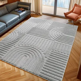 Ayyildiz Teppiche Teppich "ART 1121, auch als Läufer und in Rund erhältlich" rechteckig 20 mm Höhe Boho Design, 3D Optik, Struktur Hoch Tief, skandinavisch, Wohnzimmer, silber