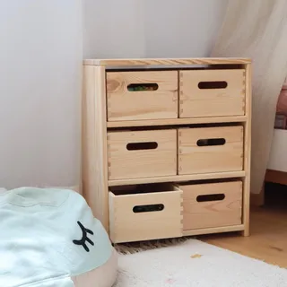 TIDYNI® Spielzeugregal Kinderzimmer aus Holz (44x30x50 cm) FSC®-zertifiziertes Aufbewahrungsregal für Spielzeug, Bücher & Kinderzubehör – Kinderregal mit Boxen für Ordnung im Kinderzimmer | SHELF