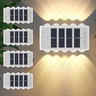 4 Stück Solar-Wandlampen für Außen, 10 LED auf- und abfahrbare Solar-Strahler für Außen, IP65 wasserdichte Solar-Tuinwandlampen, warmweiße Solar-Strahler, Solar-Beleuchtung, Zaunbeleuchtung, Dekoration - Weiß