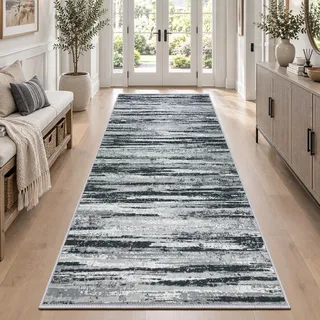 VSIWB Teppich Läufer Flur 80x200 cm, Leichter Kurzflor Küchenteppich, Waschbarer Teppich, rutschfest Küchenläufer, Teppich Flur, Grau Teppich Läufer für Wohnzimmer, Küche, Diele, Eingang, Balkon