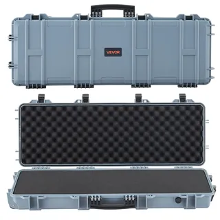 Vevor Waffenkoffer mit Hartschale für Langwaffen, abschließbarer Gewehrkoffer mit vorgeschnittenen Schaumstoffen, Langwaffenkoffer Waffenaufbewahrung rollbar IP67 wasserfest, 1380x385x165 mm Grau