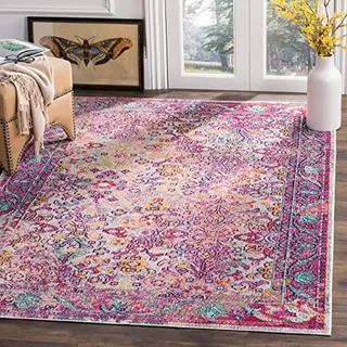 SAFAVIEH Boho Teppich für Wohnzimmer, Esszimmer, Schlafzimmer - Crystal Collection, Kurzer Flor, Hellblau und Fuchsia, 201 X 279 cm