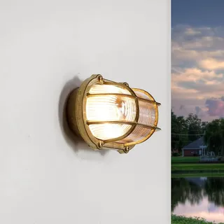 Licht-Erlebnisse Wandleuchte Schiffslampe außen, Maritime Kellerleuchte Messing, Ovalleuchte, rostfrei, T:10 cm, IP64, E27, Rustikal, Feuchtraumlampe, Wandleuchte Haus