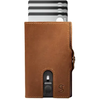 SLIMJACK Smart Wallet mit Münzfach - Kreditkartenetui mit RFID-Schutz - Geldbeutel für Herren - Aluminium-Kartenhalter - Smart Wallet für Karten & Münzen - Hellbraun Leder