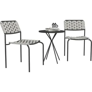 Fortuna Lai Polyrattan Gartenmöbel Set, Outdoor Lounge Balkonmöbel für 2 Personen, 3-teilig Sitzgruppe mit 2 Stapelbare Stühle, Tisch, wetterfest Gartenlounge für Garten, Terrasse Balkon, Grau - Grau