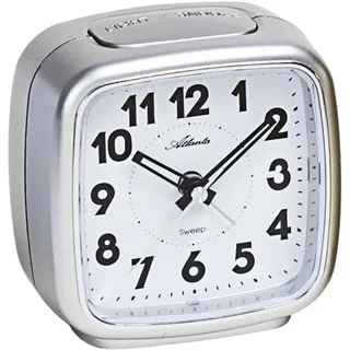 Atlanta 1978/19 Wecker Quarz analog silbern leise ohne Ticken mit Licht Snooze - Silber, Weiß