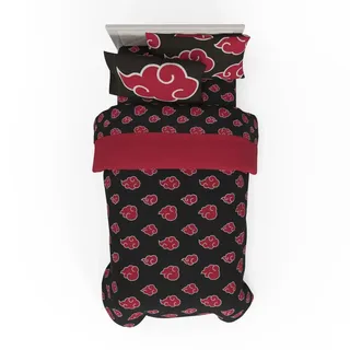 Franco Bettwäsche-Set, superweiches, wendbares Bettdecken- und Bettlakenset mit Schlafsack, offizielles Lizenzprodukt, Naruto Anime Akatsuki, Einzelbettgröße, 5-teilig