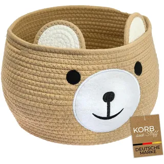 HMF Aufbewahrungskorb mit versteckten Griffen, Korb für Kinderzimmer aus Baumwolle | Bär | 30 x 24 cm | Honig