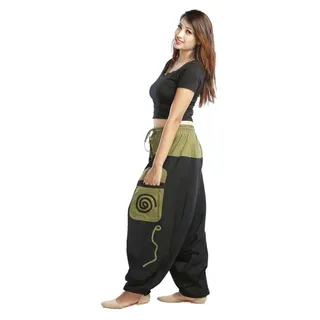 Haremshose Pumphose Aladinhose Pluderhose Yoga Goa Sarouel Baggy Aladin Freizeithose Simandra Damen : schwarz/grün S/M Farbe: Schwarz-Grün Größe: S/M - Grün