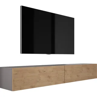 RTV DMG Hängendes TV-Schrank - Modernes Design B: 200 (2 x 100) cm, H: 34 cm, T: 32 cm. TV Lowboard, TV Board, TV Sideboard Hängend, Lowboard Fernsehschrank - Grau, Braun