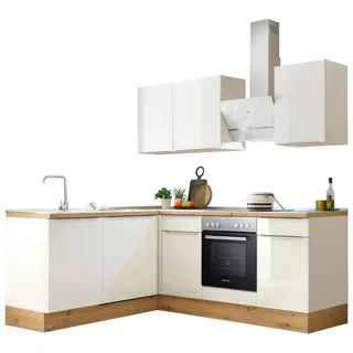 Respekta Winkelküche L-Form 220 x 170 cm Weiß Hochglanz