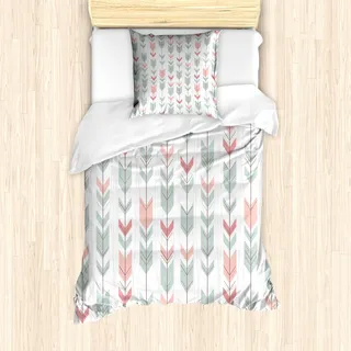 ABAKUHAUS Geometrisch Mantele, Abstrakt Chevron Pfeil, Milbensicher Allergiker geeignet mit Kissenbezügen, 135 cm x 200 cm - 80 x 80 cm, Hellblau und Rosa - Hellblau