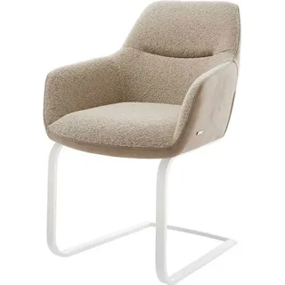 DeLife Polsterstuhl Pejo-Flex, Freischwinger flach Weiß Materialmix Schlamm Taschenfederkern grau 58 cm x 85 cm x 63 cm