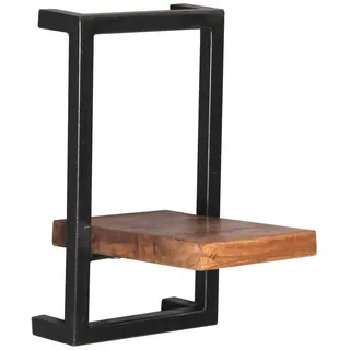 Mid.you Wandregal , Naturfarben, Schwarz , Holz, Metall , Mangoholz , massiv , 1 Fächer , 20x35x25 cm , Holzmöbel, Holzregale, Wandregale Holz