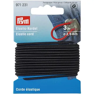 Prym 971231 Elastic-Kordel, 2,5 mm, 3 m, schwarz, 60Prozent ED 40Prozent PES, Ø Meters
