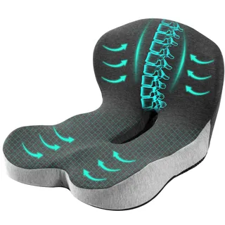Urban Deco Sitzkissen Orthopädisch mit Rückenlehne, Ergonomisches Rückenstützkissen aus Memory-Schaumstoff, Stuhlkissen für Bürostuhl, Autositz, Rollstuhl, Büro, Auto, Schwarz & Grau,1PCS