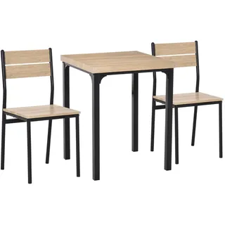 Homcom Essgruppe mit 2 Stühlen MDF Metall Natur 60L x 60B x 76H cm