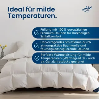 AM Qualitätsmatratzen Premium Ganzjahres Daunen Bettdecke Made in Germany aus 100% | Daunen 135x200cm