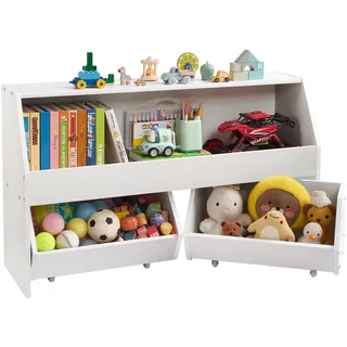 Vevor Kinderregal Bücherregal 2 mobile Schubladen Holz weiß