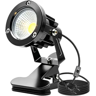 BAIFULAI LED Strahler mit Klemme: LED Spot Klemmstrahler mit 1.8 m Kabel, Stecker und Handschalter, Regen- und wasserdichter Außenlampe mit Klemme für Außen- & Innenbeleuchtung(Kaltes Weiß)